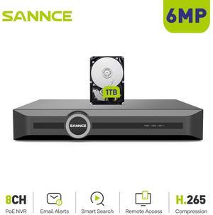 SANNCE PoE  H.265+ NVR 6MP 8 Channel, 6MP CCTV Security Camera System Network Video Recorder Supports 6MP 5MP 3MP 1080P HD PoE Surveillance IP Camera, AI Human/Vehicle Detection, 1TB HDD, Remote Acces