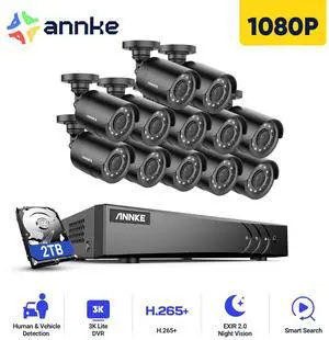 ANNKE 16CH 3K Lite FHD AI Surveillance Security Camera System with 2TB HDD and 12X 2MP Outdoor Weatherproof CCTV Cameras, Smart Human Vehicle Detection, Day/Night Vision, Smartphone Remote View