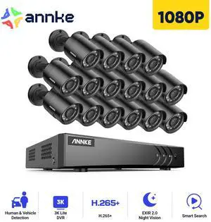 ANNKE 16CH 3K Lite FHD AI Surveillance Security Camera System with 0TB HDD and 16X 2MP Outdoor Weatherproof CCTV Cameras, Smart Human Vehicle Detection, Day/Night Vision, Smartphone Remote View
