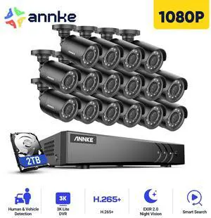 ANNKE 16CH 3K Lite FHD AI Surveillance Security Camera System with 2TB HDD and 16X 2MP Outdoor Weatherproof CCTV Cameras, Smart Human Vehicle Detection, Day/Night Vision, Smartphone Remote View