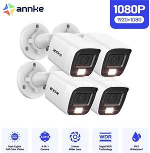 ANNKE 4PCS 1080P Surveillance Cameras 2MP IP66 Waterproof Indoor Outdoor Wired CCTV Camera Kit 20m Night Vision with Smart IR Bullet Cam White Color, Smart Dual Light