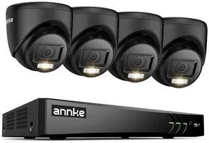 ANNKE 8CH Wired Outdoor Security Camera System with AI Human/Vehicle Detection, 4K H.265+ 5-in-1 DVR and 4x2MP Cameras, Email Alert with Snapshots, 0TB HDD, 66ft Night Vision, Smart Dual Light, Black