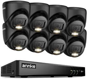 ANNKE 8CH Wired Outdoor Security Camera System with AI Human/Vehicle Detection, 4K H.265+ 5-in-1 DVR and 8x2MP Cameras, Email Alert with Snapshots, 0TB HDD, 66ft Night Vision, Smart Dual Light, Black