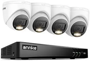 ANNKE 8CH Wired Outdoor Security Camera System with AI Human/Vehicle Detection, 4K H.265+ 5-in-1 DVR and 4x2MP Cameras, Email Alert with Snapshots, 0TB HDD, 66ft Night Vision, Smart Dual Light, White