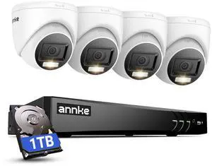 ANNKE 8CH Wired Outdoor Security Camera System with AI Human/Vehicle Detection, 4K H.265+ 5-in-1 DVR and 4x2MP Cameras, Email Alert with Snapshots, 1TB HDD, 66ft Night Vision, Smart Dual Light, White