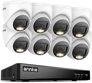 ANNKE 8CH Wired Outdoor Security Camera System with AI Human/Vehicle Detection, 4K H.265+ 5-in-1 DVR and 8x2MP Cameras, Email Alert with Snapshots, 0TB HDD, 66ft Night Vision, Smart Dual Light, White