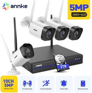 ANNKE 8CH Wireless Security Camera System, 4Pcs 5MP Outdoor WiFi Cameras for Recording and Remote View with HDMI and VGA inputs, 2 USB 2.0 interfaces, NVR IP Video Surveillance Kit, 2TB HDD