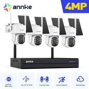 ANNKE 4MP Ultra HD 16 Channel 4 Cameras Wireless NVR Security System, 2.4/5.8G Dual-Band WiFi, Human Motion Detection, Two-Way Audio, Night Vision, Works with Alexa, 0TB HDD