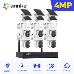 ANNKE 4MP Ultra HD 16 Channel 6 Cameras Wireless NVR Security System, 2.4/5.8G Dual-Band WiFi, Human Motion Detection, Two-Way Audio, Night Vision, Works with Alexa, 0TB HDD