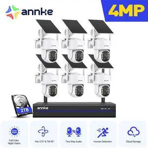 ANNKE 4MP Ultra HD 16 Channel 6 Cameras Wireless NVR Security System, 2.4/5.8G Dual-Band WiFi, Human Motion Detection, Two-Way Audio, Night Vision, Works with Alexa, 2TB HDD