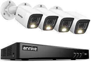 ANNKE 2MP Security Camera System, 8CH 4K DVR Recorder with AI Motion Detection, 4X 1080P (1920×1080) Add-on Wired White Cams with Smart Color Night Vision, IP67, Compatible with Alexa, 0TB Hard Drive