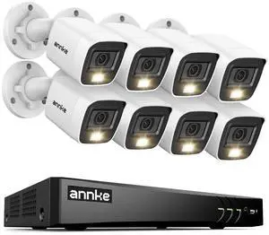 ANNKE 2MP Security Camera System, 8CH 4K DVR Recorder with AI Motion Detection, 8X 1080P (1920×1080) Add-on Wired White Cams with Smart Color Night Vision, IP67, Compatible with Alexa, 0TB Hard Drive
