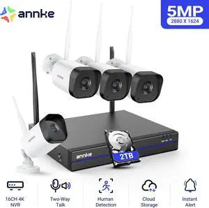 ANNKE 8CH Wireless Security Camera System, 4Pcs 5MP Outdoor WiFi Cameras for Recording and Remote View with HDMI and VGA inputs, 2 USB 2.0 interfaces, NVR IP Video Surveillance Kit, 2TB HDD