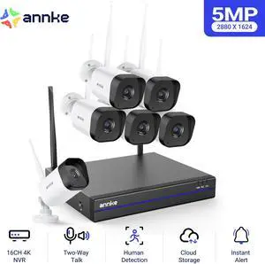 ANNKE H.265+ Wireless Security Camera System with Built In Microphone and Speaker, 8CH WIFI 3K NVR and 6Pcs 5MP Outdoor WiFi Cameras for Recording and Remote View, 100ft Night, NO HDD
