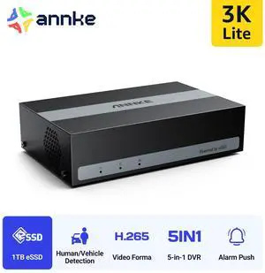 ANNKE 8-Channel 3K Lite 5-in-1 H.265 DVR, Motion Detection 2.0, Email Alert with Snapshots, Remote Access,Built-in eSSD 1TB