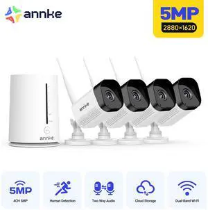 ANNKE 5MP 3K Wireless Security Camera Outdoor, H.264+ Video Compression, PIR Human Detection,100ft Super Night Vision , Compatible with Alexa, Bullet Wireless Security Camera with IP66 Weatherproof