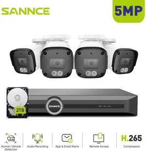 SANNCE 5MP PoE Security System, 8CH Surveillance NVR with 4PCS 5MP HD Weatherproof Bullets Cameras with H.265 Video Compression, Smart IR LED, APP Push Alert, Remote Access (2TB HDD)