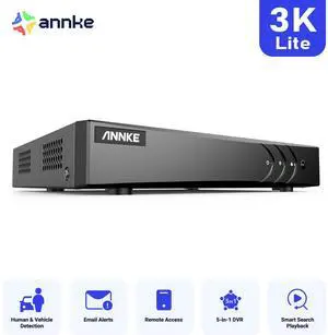 ANNKE 3K Lite H.265+ Security DVR Recorder with AI Human/Vehicle Detection, 8CH Hybrid 5-in-1 CCTV DVR for Surveillance Camera, Supports 8CH Analog and 2CH IP Cameras, Remote Access