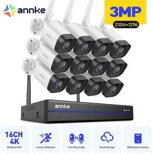 ANNKE Wireless Camera System, 16CH Expandable 4K Security NVR, 12Pcs 3MP Outdoor Cameras, 2-Way Audio, Dual-Band WiFi, Human Detection, IP66 Waterproof, 0TB HDD, Compatible with Alexa, 24/7 Protection