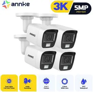 ANNKE 4 Pack Add-On 3K Super HD Smart Dual Light Color Night Vision Security Camera, 4-in-1 CCTV Surveillance Camera with Built-in Mic, IP67 Weatherproof for Outdoor Indoor Use, Easy Install