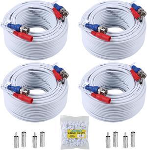 ANNKE 4 Pack 30M/100ft All-in-One Video Power Cables, BNC Extension Security Wire Cord for CCTV Security Camera BNC Cable Siamese, Free BNC RCA Connector and 100pcs Cable Clips Included, White CCTV