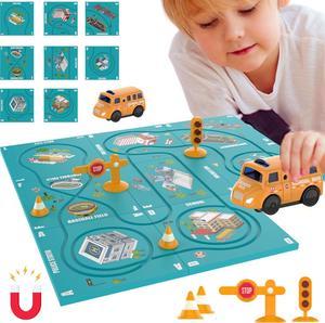 Puzzle Racer Kids Car Track Set - (13 Piece) Magnet Toddler Race Tracks for  Kids 3-5, w/School Bus Vehicle, and Accessories, Montessori Building Toy,  Rail Car Puzzle Gifts for 3 4 5