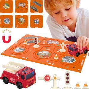 Puzzle Racer Kids Car Track Set - (13 Piece) Magnet Toddler Race Tracks for  Kids 3-5, w/School Bus Vehicle, and Accessories, Montessori Building Toy,  Rail Car Puzzle Gifts for 3 4 5