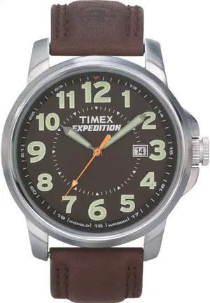 Timex Men's Expedition | Brown Leather Strap Silver-Tone Case Indiglo | T44921