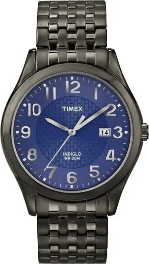 Timex Men's Elevated Classic Blue Textured Dial Date Indiglo Dress Watch T2P203