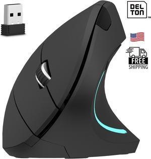 Delton S12 Wireless Ergonomic Vertical Computer Mouse 6 Buttons Design 2.4 GHz USB Unifying Receiver AAA Battery Operated Compatible with PC, Mac, Laptop, Chromebook