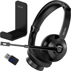 Delton 30X Wireless Computer Headset Noise Canceling, Over the Ear, 2 Ear, Bluetooth Headphones Auto-Pair USB Dongle for PC/Laptop, Handsfree, Mute, Compatible with Meet, Skype, Zoom, MS Teams