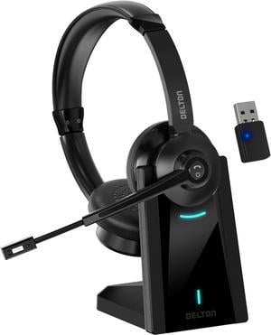 Delton 35X Wireless Computer Headset Noise Canceling Over the Ear 2 Ear Headset Bluetooth Headphones Auto-Pair USB Dongle for PC/Laptop Handsfree Mute Compatible with Meet Skype Zoom MS Teams
