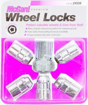 MCGARD Chrome 1/2-20 in Thread Cone Seat Premium Wheel Lock 5 pc P/N 24538