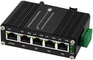 Industrial 5 Ports Gigabit Solar POE Switch with DC12V-48V to DC48V Voltage Booster,4 x IEEE802.3af/at 30W POE Ports @120W, IP40, Compact POE Power for Solar Power/RV Truck/VoIP Systems