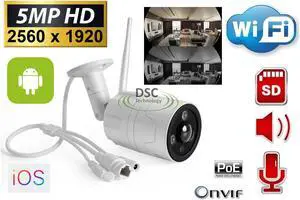 5.0MP (2560x1920P) PoE/12VDC Wifi Wireless Onvif Panorama IP security Bullet Camera Built-in Audio/Speaker/SD Card Slot, 3PCS Array Leds. Support Mobile View