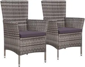 vidaXL Patio Chairs 2 pcs Patio Dining Chair with Cushion Poly Rattan Gray
