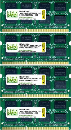 64GB (4x16GB) DDR3 1866 (PC3 14900) SODIMM Laptop Memory RAM