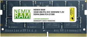 32GB DDR4-2666 PC4-21300 ECC Sodimm 2Rx8 Memory by Nemix Ram
