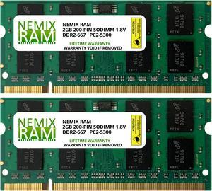4GB (2x2GB) DDR2 667 (PC2 5300) SODIMM Laptop Memory RAM