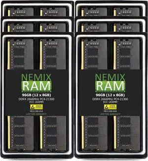 NEMIX RAM 96GB (12X8GB) DDR4 2666MHZ PC4-21300 1Rx8 1.2V 288-PIN ECC Unbuffered UDIMM Memory KIT