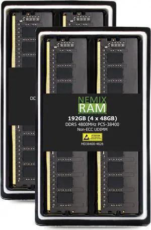 NEMIX RAM 192GB (4X48GB) DDR5 4800MHZ PC5-38400 2Rx8 1.1V CL40 288-PIN Non-ECC Unbuffered UDIMM Desktop PC Memory KIT Compatible with ASRock Z790 Taichi Z790 Taichi Carrara Z790 Taichi Lite MBD
