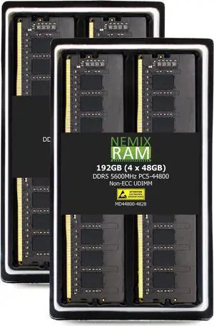 NEMIX RAM 192GB (4X48GB) DDR5 5600MHZ PC5-44800 2Rx8 1.1V CL46 288-PIN Non-ECC Unbuffered UDIMM Desktop PC Memory KIT Compatible with ASUS TUF Gaming Z790-PLUS WiFi Motherboard