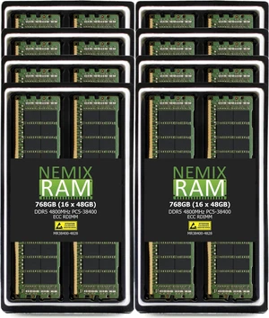 NEMIX RAM 768GB (16X48GB) DDR5 4800MHZ PC5-38400 2Rx8 1.1V 288-PIN ECC RDIMM Registered Server Memory KIT Compatible with THINKMATE TWX-XS8-24S4|TWX-XS8-14S4 Tower Servers NEMIX RAM 768GB (16X48GB) DDR5 4800MHZ PC5-38400 2Rx8 1.1V 288-PIN ECC RDIMM Registered Server Memory KIT Compatible with THINKMATE TWX-XS8-24S4|TWX-XS8-14S4 Tower Servers