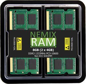 NEMIX RAM 8GB (2X4GB) DDR3 1333MHZ PC3-10600 2Rx8 1.35V 204-PIN Non-ECC SODIMM Laptop PC Memory KIT