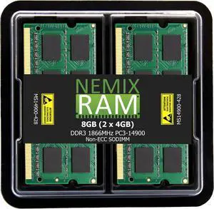 NEMIX RAM 8GB (2X4GB) DDR3 1866MHZ PC3-14900 2Rx8 1.35V 204-PIN Non-ECC SODIMM Laptop PC PC Memory KIT