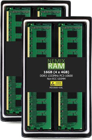 NEMIX RAM 16GB (4X4GB) DDR3 1333MHZ PC3-10600 2Rx8 1.35V 240-PIN Non-ECC UDIMM Unbuffered Desktop Memory KIT