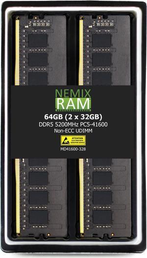NEMIX RAM 64GB (2X32GB) DDR5 5200MHZ PC5-41600 2Rx8 1.1V CL44 288-PIN Non-ECC Unbuffered UDIMM Desktop PC Memory KIT Compatible with SuperMicro Desktop Gaming SuperWorkstation SYS-531AD-I C9Z790-CG