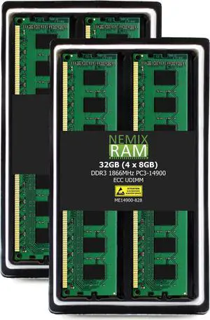 NEMIX RAM 32GB (4X8GB) DDR3 1866MHZ PC3-14900 2Rx8 1.5V 240-PIN ECC UDIMM Unbuffered Memory KIT