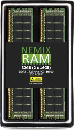 NEMIX RAM 32GB (2X16GB) DDR3 1333MHZ PC4-10600 2Rx4 1.35V 240-PIN ECC RDIMM Registered Server Memory KIT