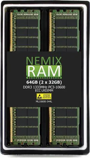 NEMIX RAM 64GB (2x32GB) DDR3 1333MHZ PC3-10600 ECC LRDIMM 4Rx4 1.35V Load Reduced Server Memory KIT
